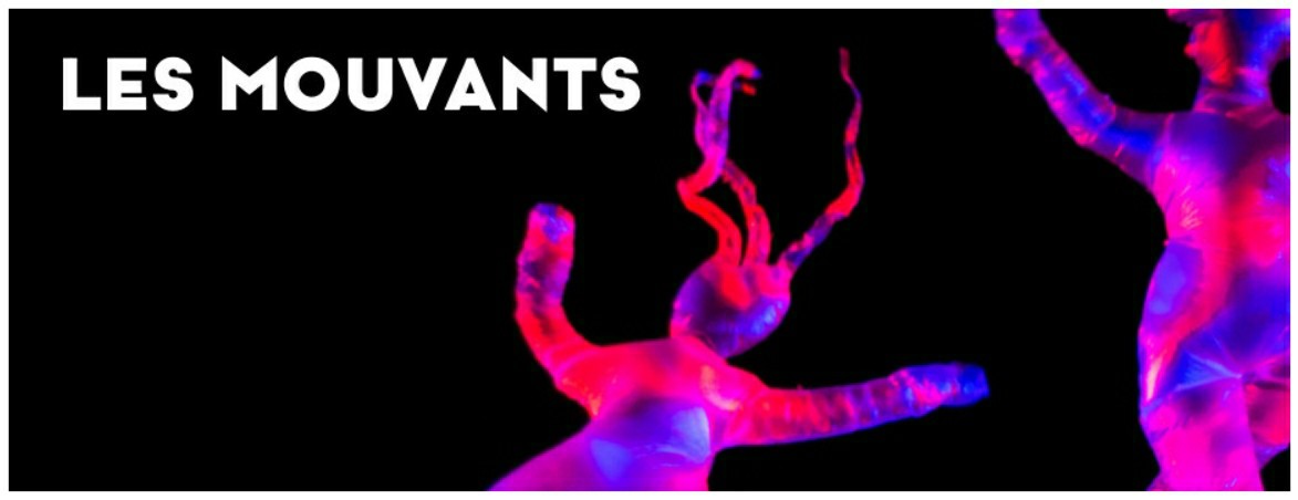 exposition intéractive de bonhommes en plastique sur ventilo éclairés de différentes couleurs Les Mouvants